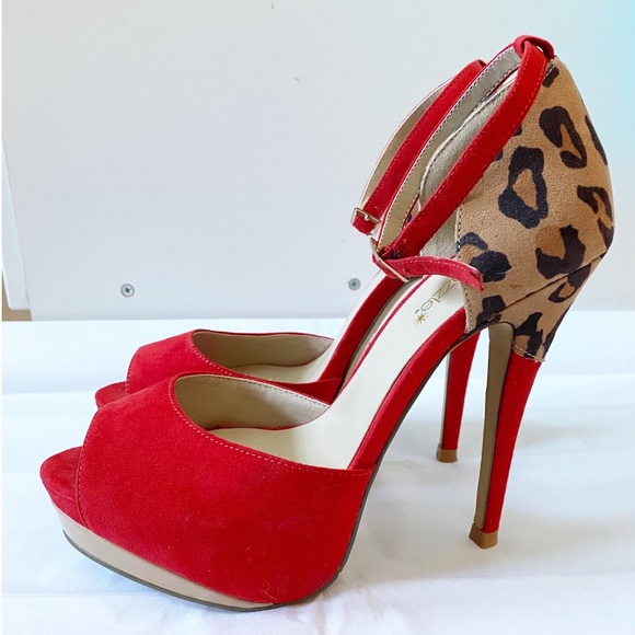 Shoe Dazzle Shoes - Red Cheetah 5” Stiletto Pumps